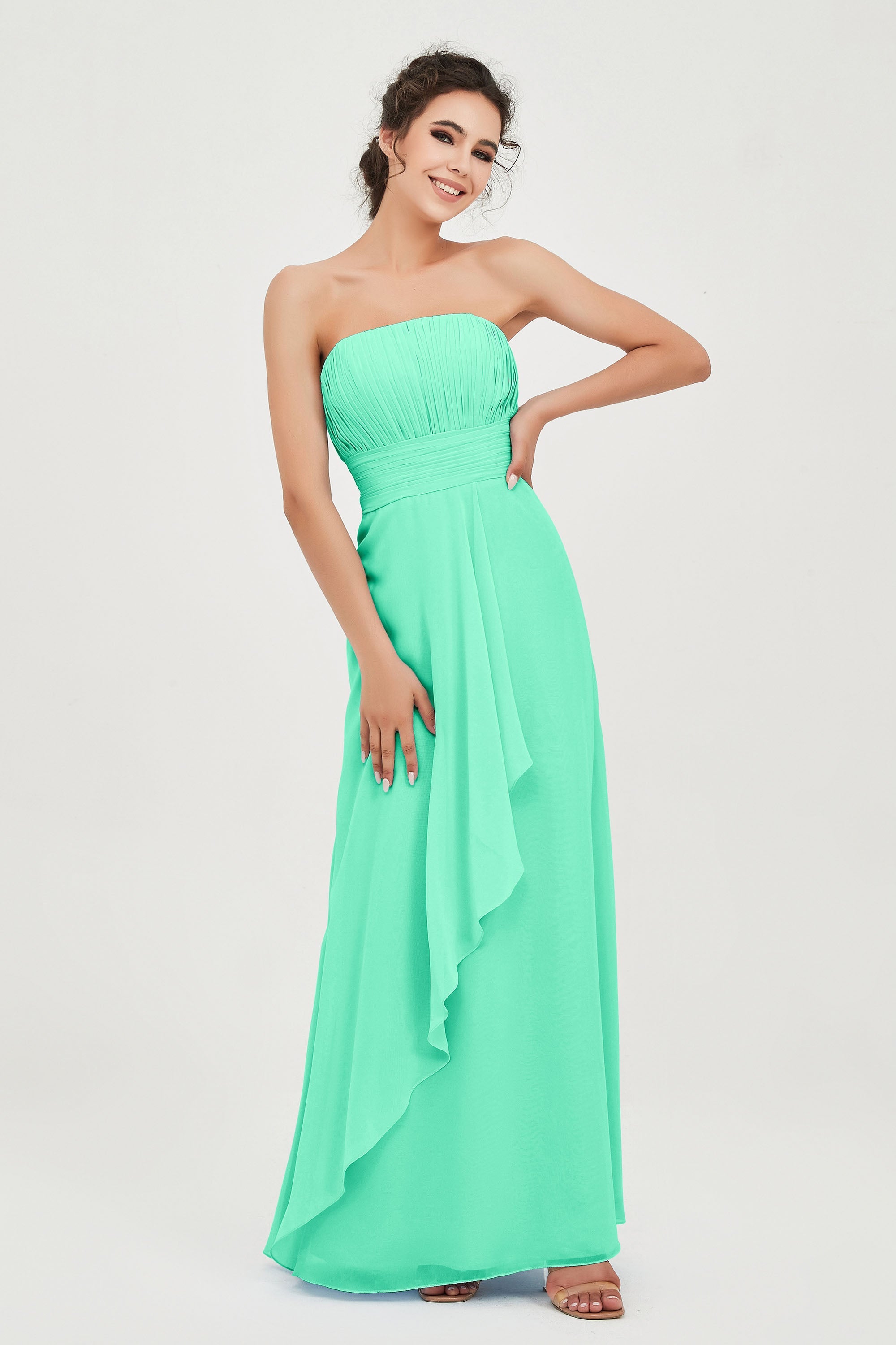 Strapless Long Bridesmaid Dresses Chiffon Strapless Sleeveless Formal Evening Dress Gowns