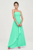 Strapless Long Bridesmaid Dresses Chiffon Strapless Sleeveless Formal Evening Dress Gowns