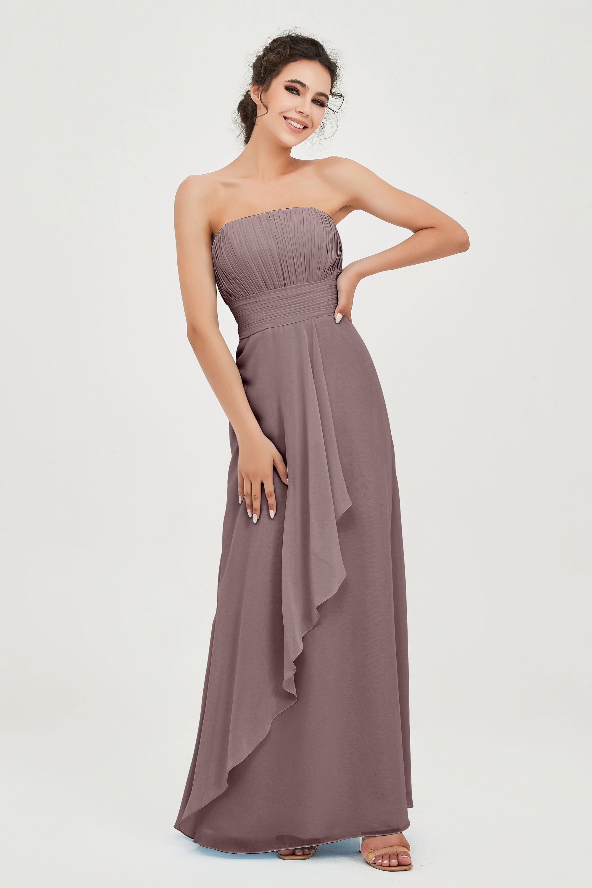 Strapless Long Bridesmaid Dresses Chiffon Strapless Sleeveless Formal Evening Dress Gowns