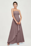 Strapless Long Bridesmaid Dresses Chiffon Strapless Sleeveless Formal Evening Dress Gowns