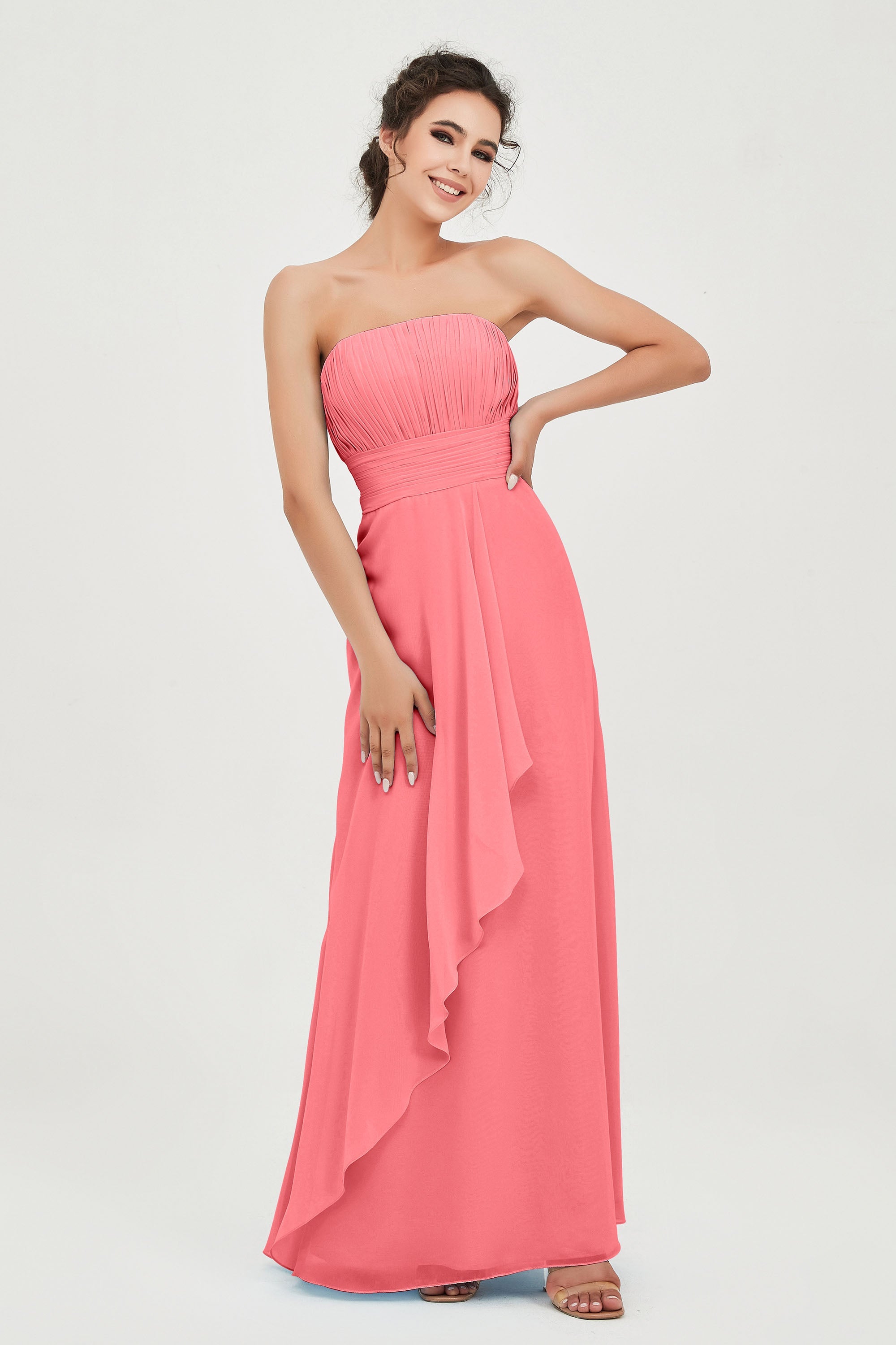 Strapless Long Bridesmaid Dresses Chiffon Strapless Sleeveless Formal Evening Dress Gowns