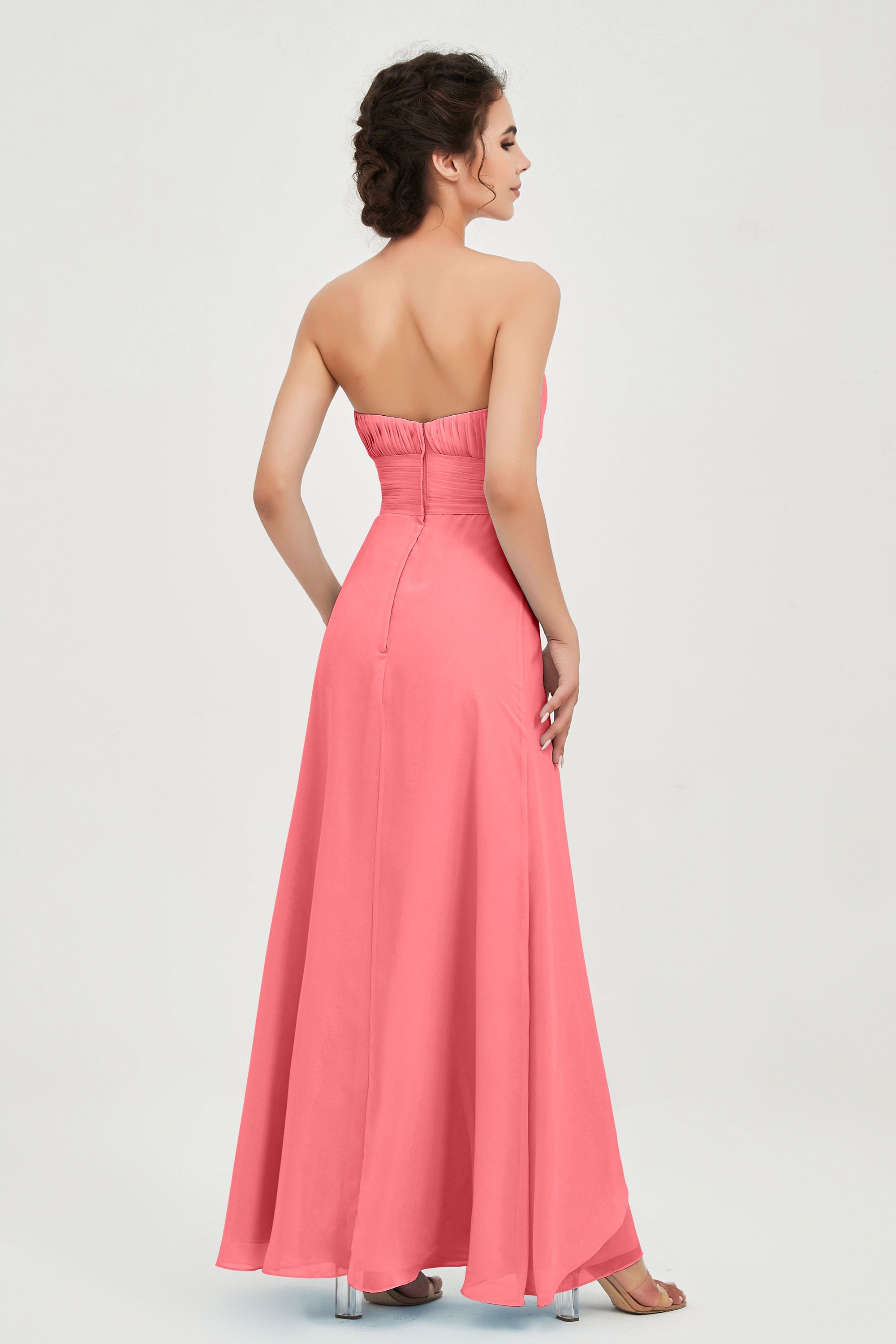 Strapless Long Bridesmaid Dresses Chiffon Strapless Sleeveless Formal Evening Dress Gowns