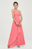 Strapless Long Bridesmaid Dresses Chiffon Strapless Sleeveless Formal Evening Dress Gowns
