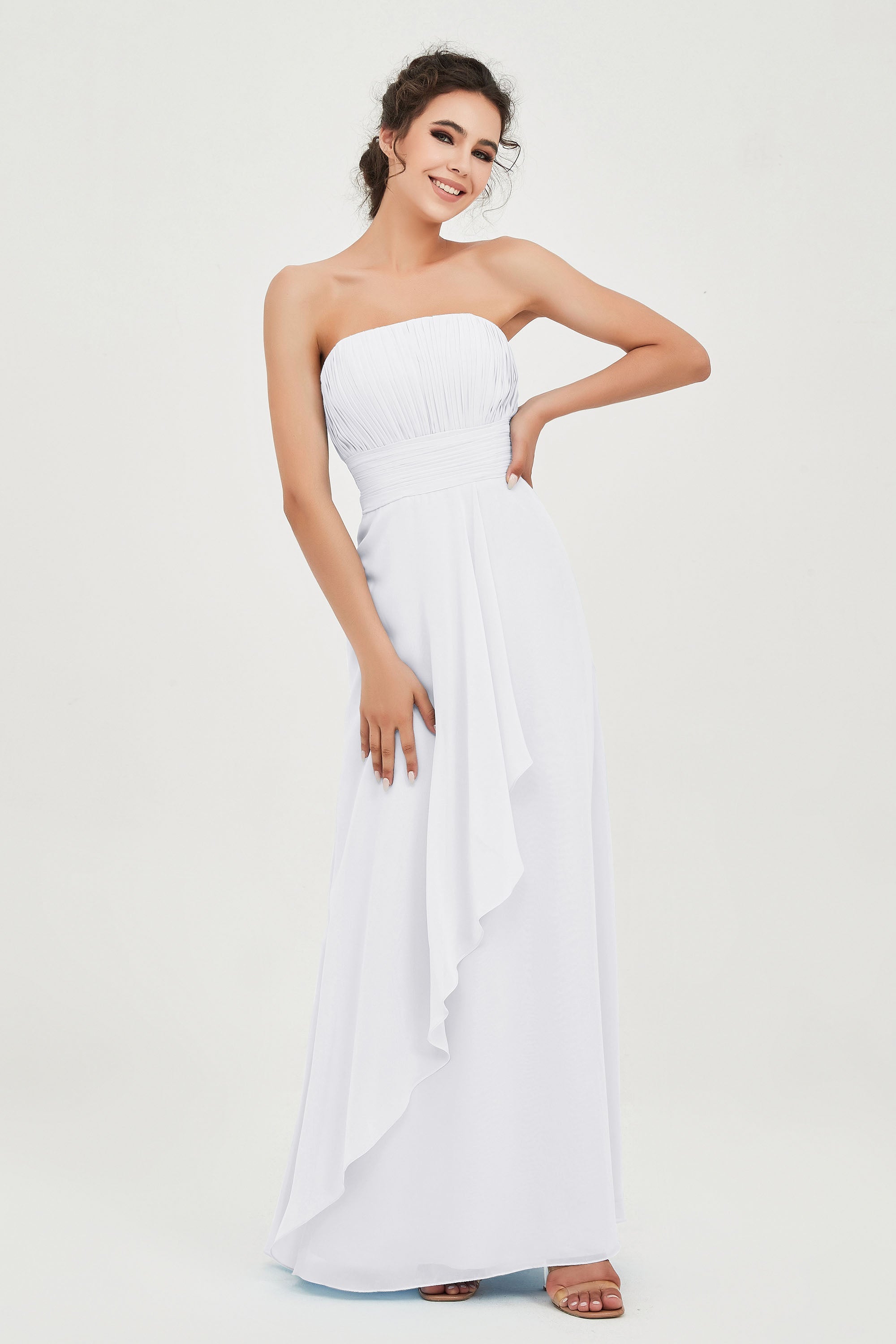 Strapless Long Bridesmaid Dresses Chiffon Strapless Sleeveless Formal Evening Dress Gowns