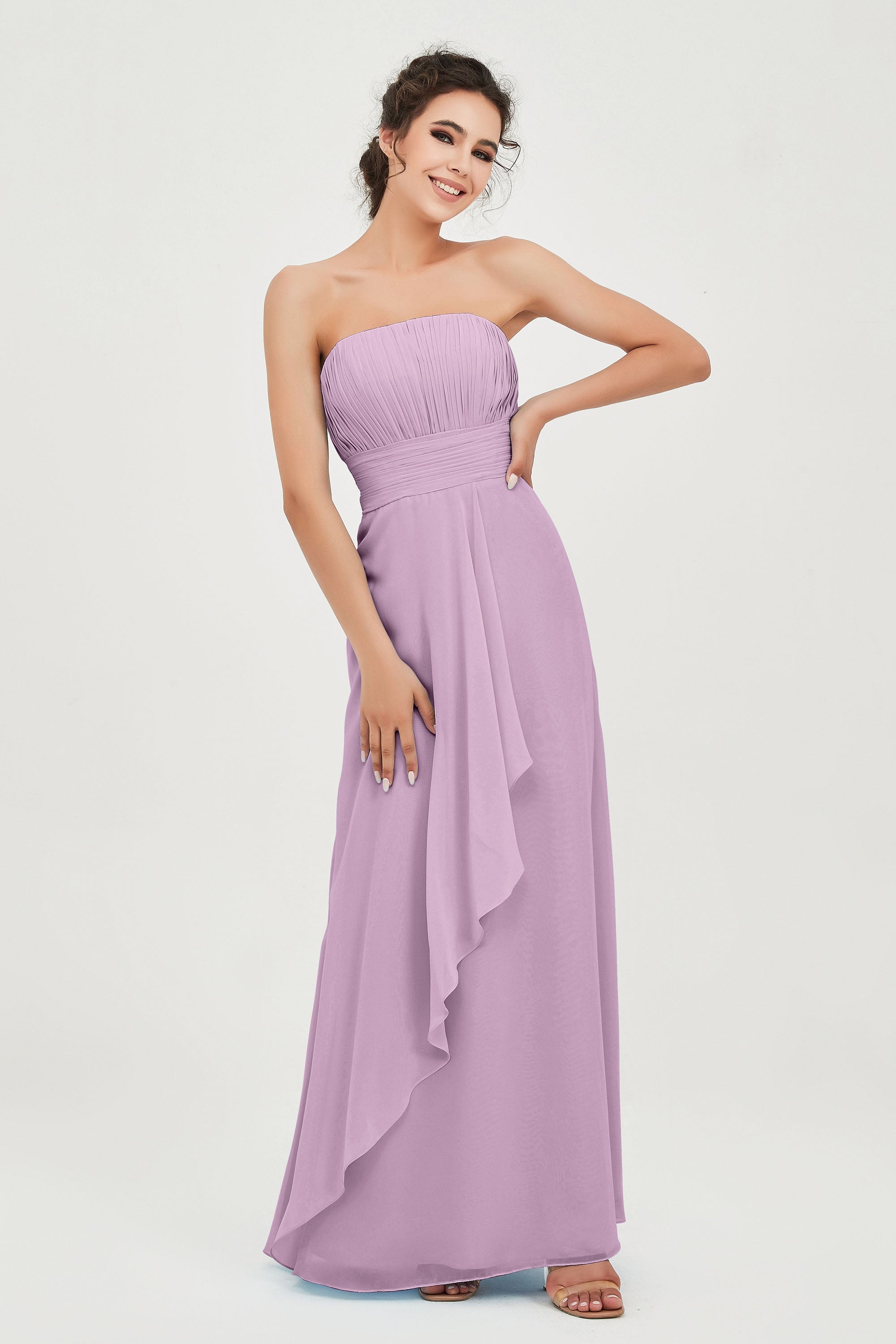 Strapless Long Bridesmaid Dresses Chiffon Strapless Sleeveless Formal Evening Dress Gowns