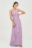 Strapless Long Bridesmaid Dresses Chiffon Strapless Sleeveless Formal Evening Dress Gowns