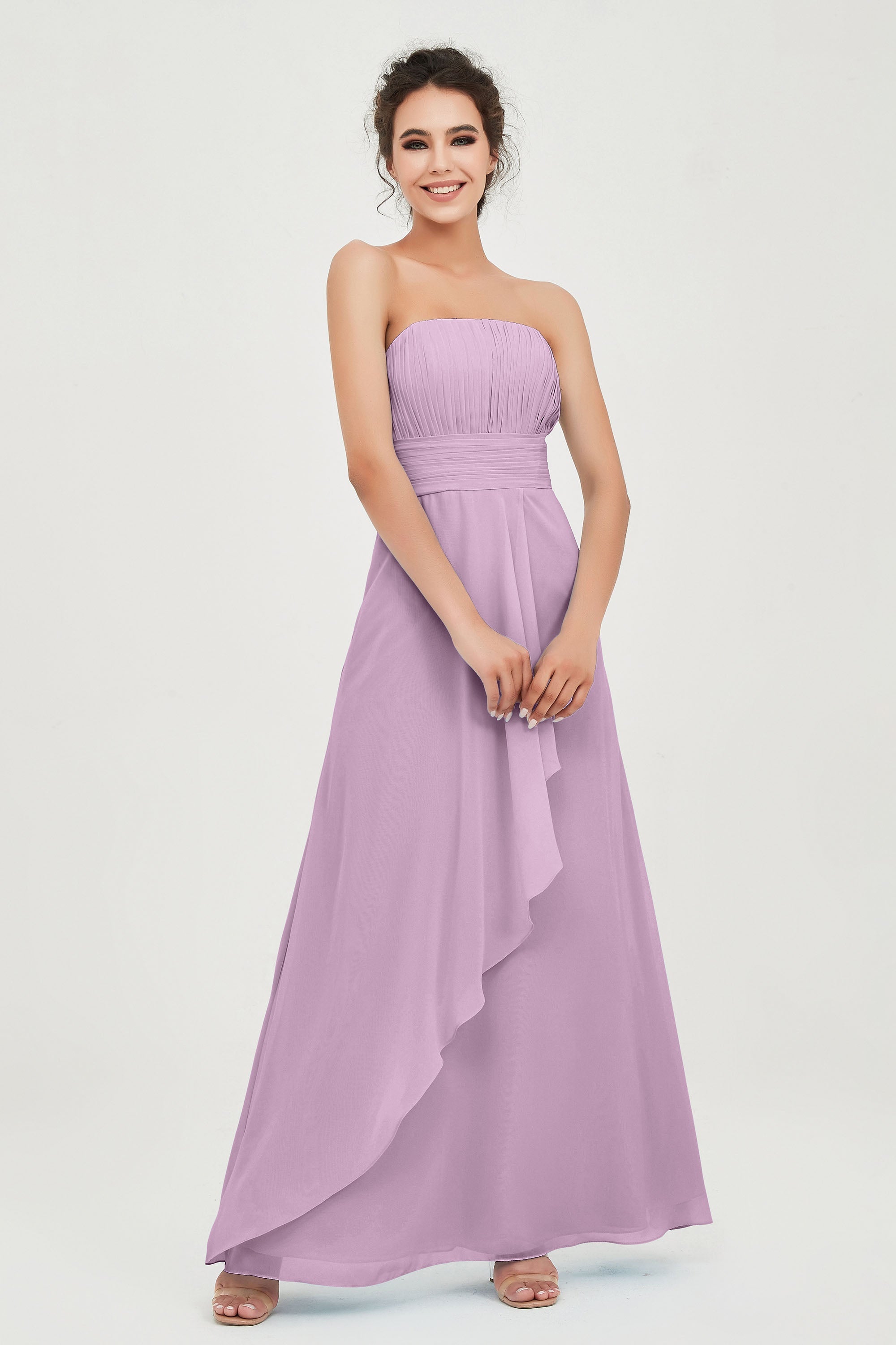 Strapless Long Bridesmaid Dresses Chiffon Strapless Sleeveless Formal Evening Dress Gowns
