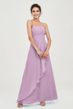 Strapless Long Bridesmaid Dresses Chiffon Strapless Sleeveless Formal Evening Dress Gowns