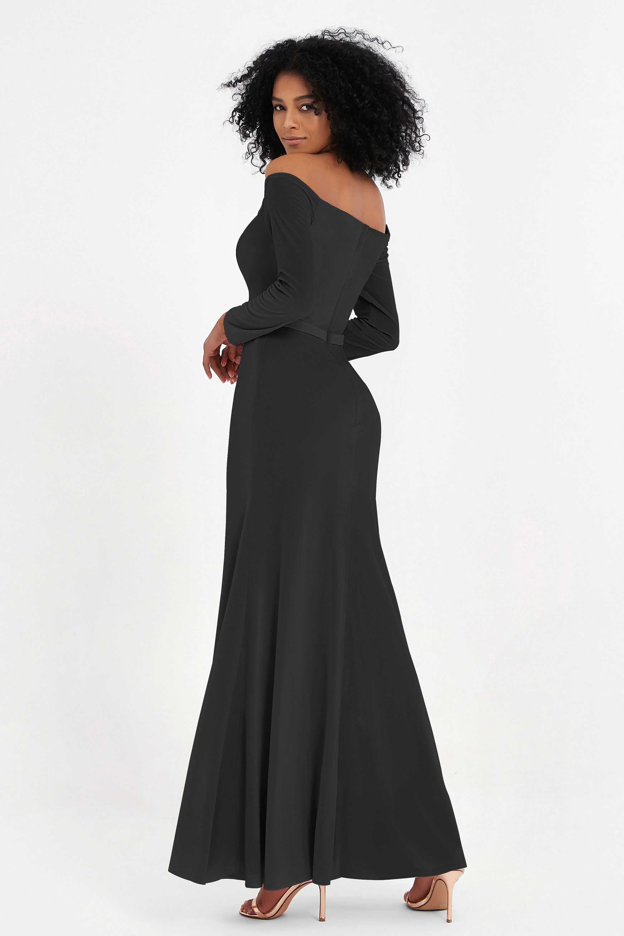 Off the Shoulder Velvet Formal Evening Dresses with Sash Long Prom Party Gowns