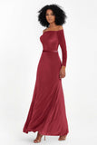 Off the Shoulder Velvet Formal Evening Dresses with Sash Long Prom Party Gowns
