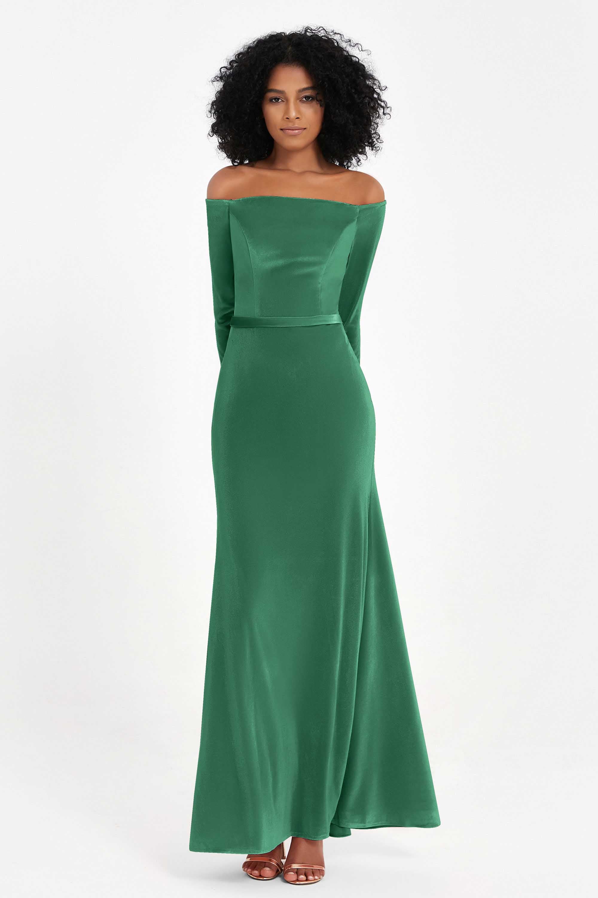 Off the Shoulder Velvet Formal Evening Dresses with Sash Long Prom Party Gowns