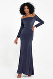 Off the Shoulder Velvet Formal Evening Dresses with Sash Long Prom Party Gowns