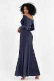 Off the Shoulder Velvet Formal Evening Dresses with Sash Long Prom Party Gowns