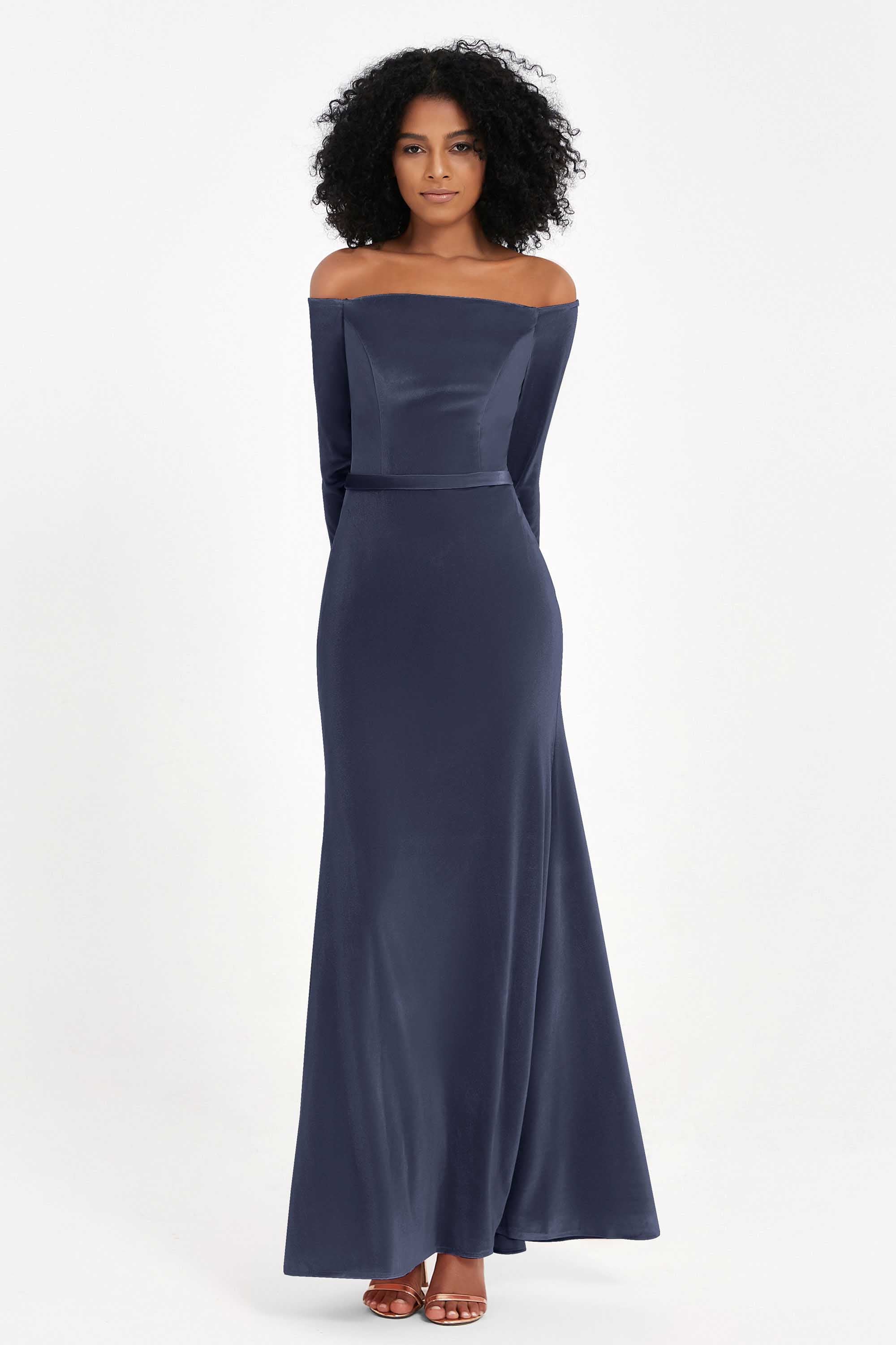 Off the Shoulder Velvet Formal Evening Dresses with Sash Long Prom Party Gowns