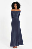Off the Shoulder Velvet Formal Evening Dresses with Sash Long Prom Party Gowns