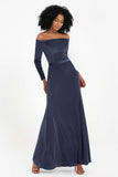 Off the Shoulder Velvet Formal Evening Dresses with Sash Long Prom Party Gowns