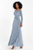 Off the Shoulder Velvet Formal Evening Dresses with Sash Long Prom Party Gowns