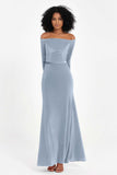 Off the Shoulder Velvet Formal Evening Dresses with Sash Long Prom Party Gowns