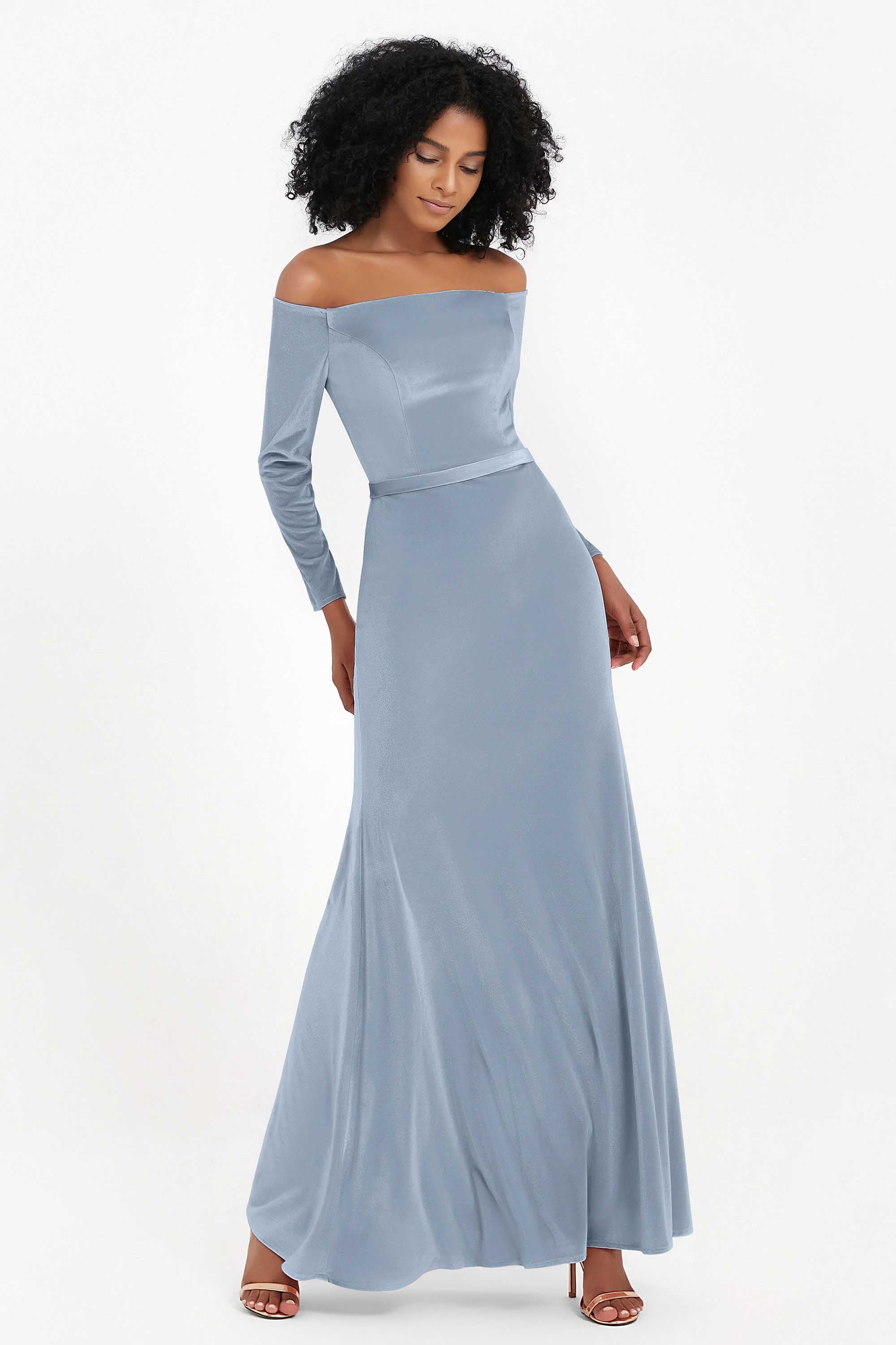 Off the Shoulder Velvet Formal Evening Dresses with Sash Long Prom Party Gowns