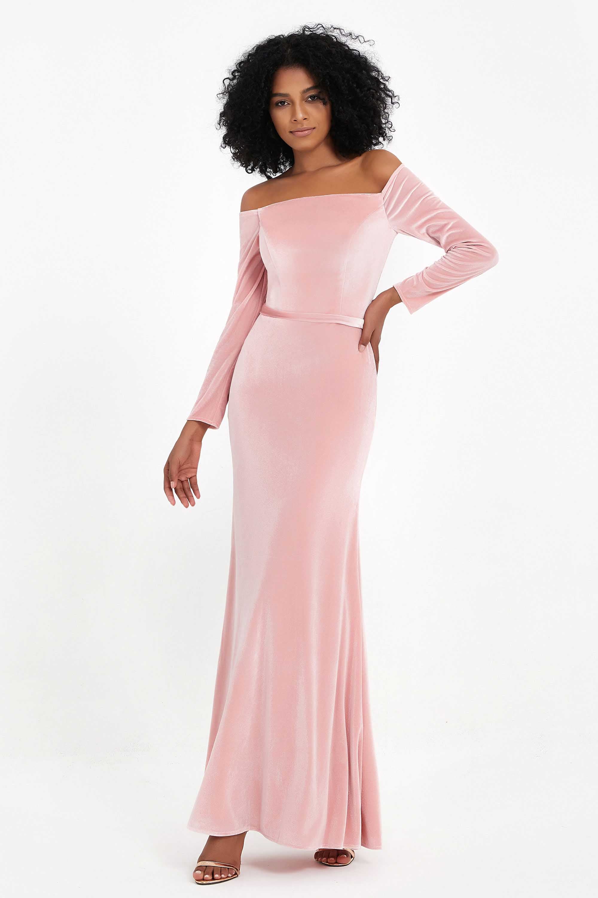 Off the Shoulder Velvet Formal Evening Dresses with Sash Long Prom Party Gowns