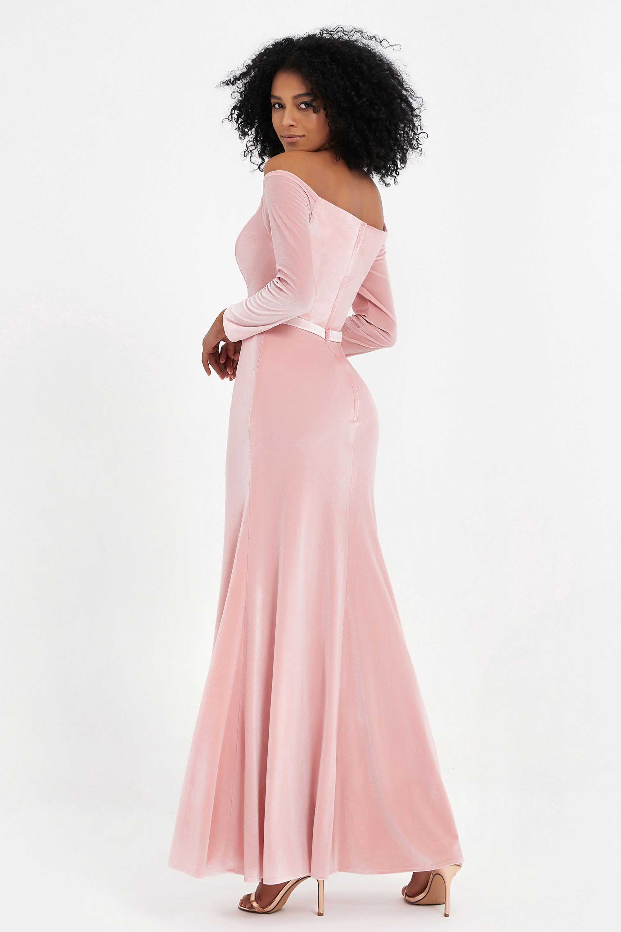 Off the Shoulder Velvet Formal Evening Dresses with Sash Long Prom Party Gowns