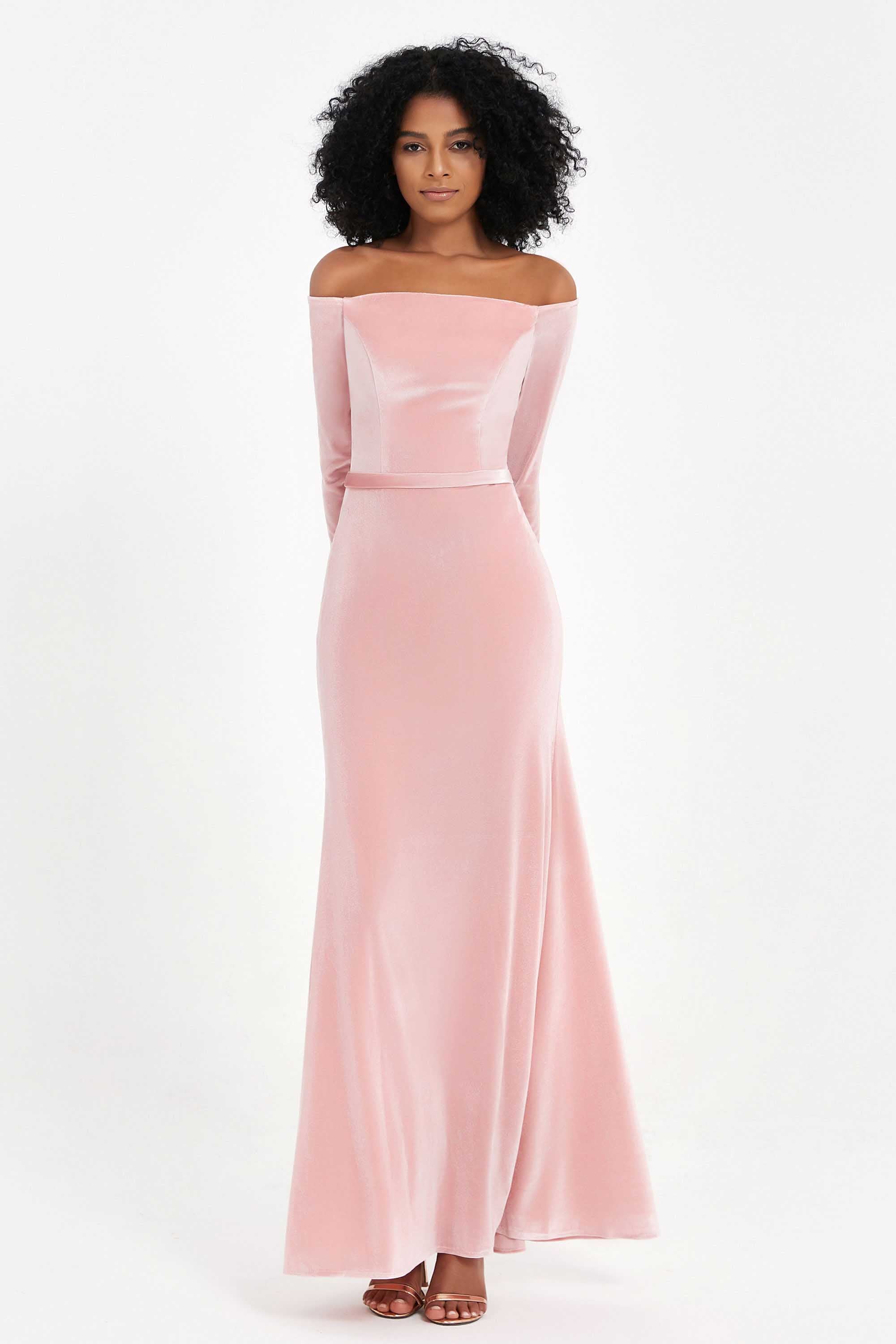Off the Shoulder Velvet Formal Evening Dresses with Sash Long Prom Party Gowns