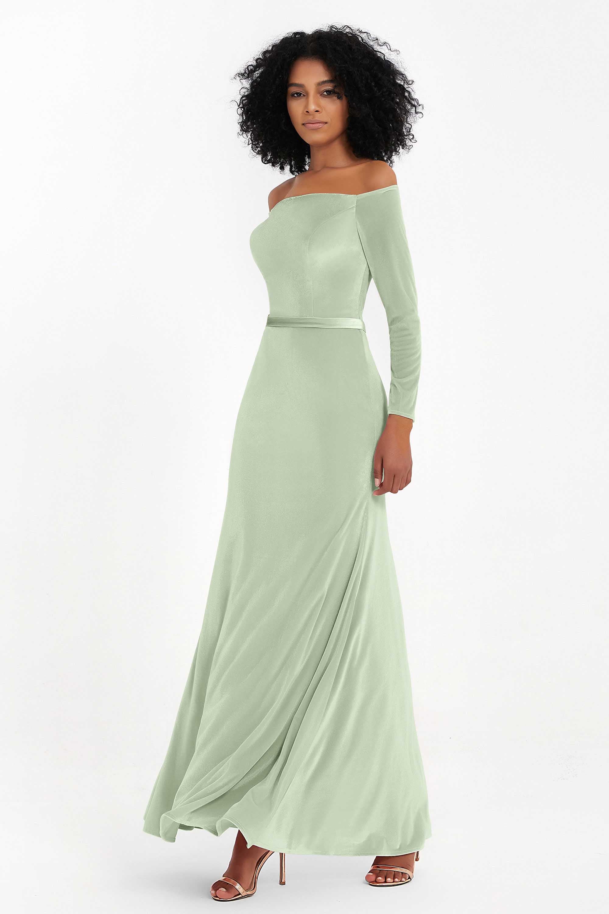 Off the Shoulder Velvet Formal Evening Dresses with Sash Long Prom Party Gowns