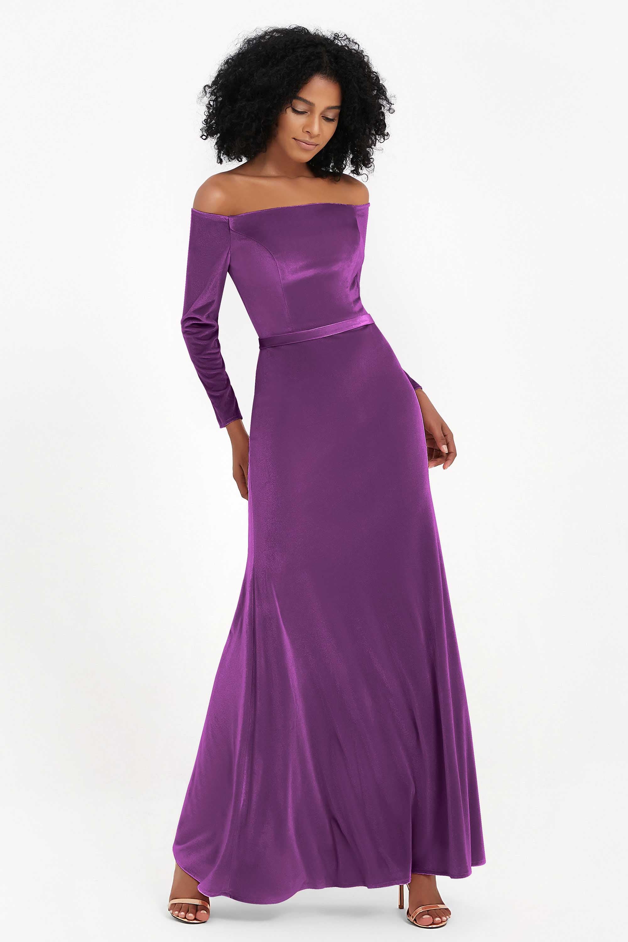 Off the Shoulder Velvet Formal Evening Dresses with Sash Long Prom Party Gowns