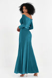 Off the Shoulder Velvet Formal Evening Dresses with Sash Long Prom Party Gowns