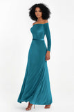 Off the Shoulder Velvet Formal Evening Dresses with Sash Long Prom Party Gowns