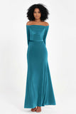 Off the Shoulder Velvet Formal Evening Dresses with Sash Long Prom Party Gowns