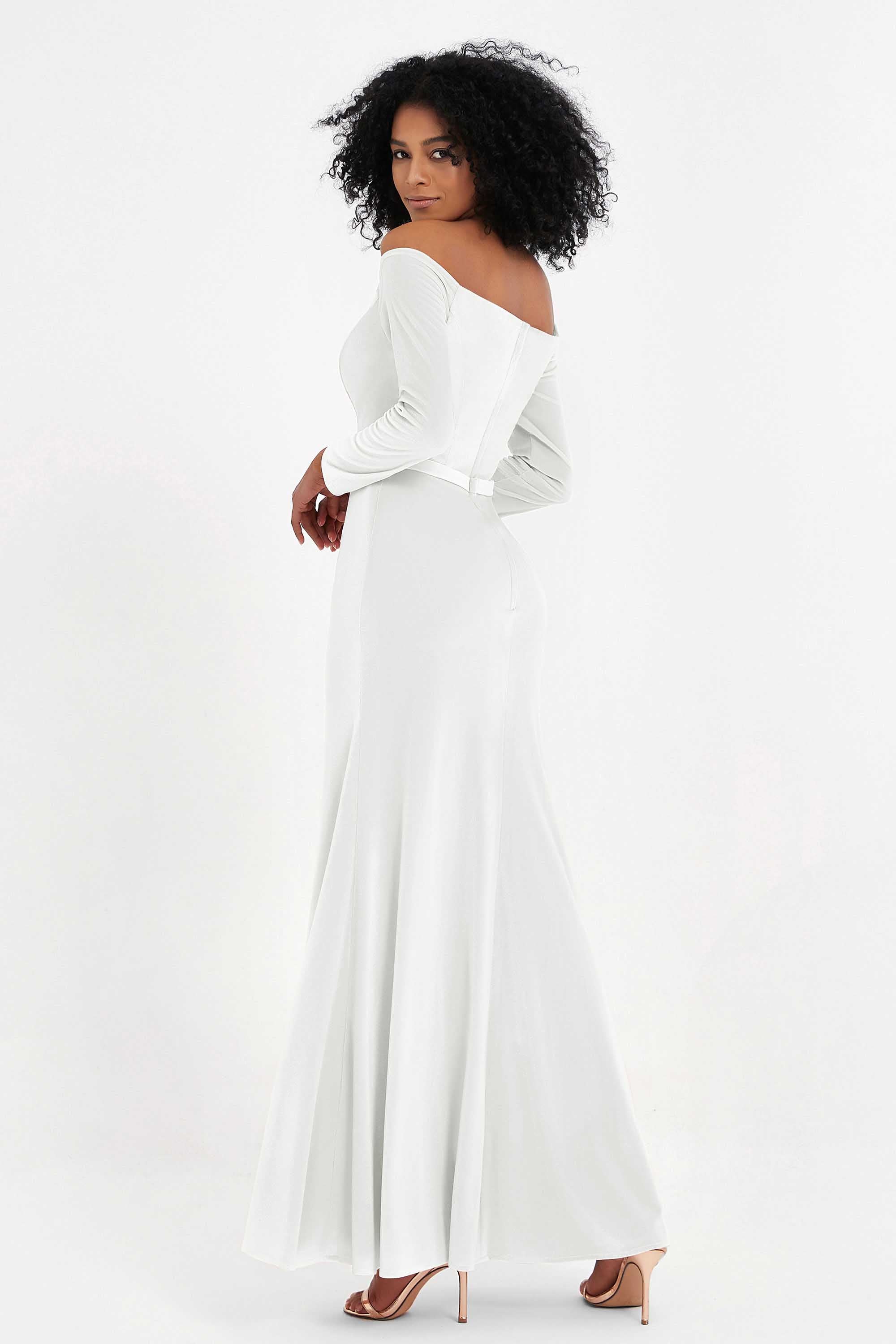 Off the Shoulder Velvet Formal Evening Dresses with Sash Long Prom Party Gowns