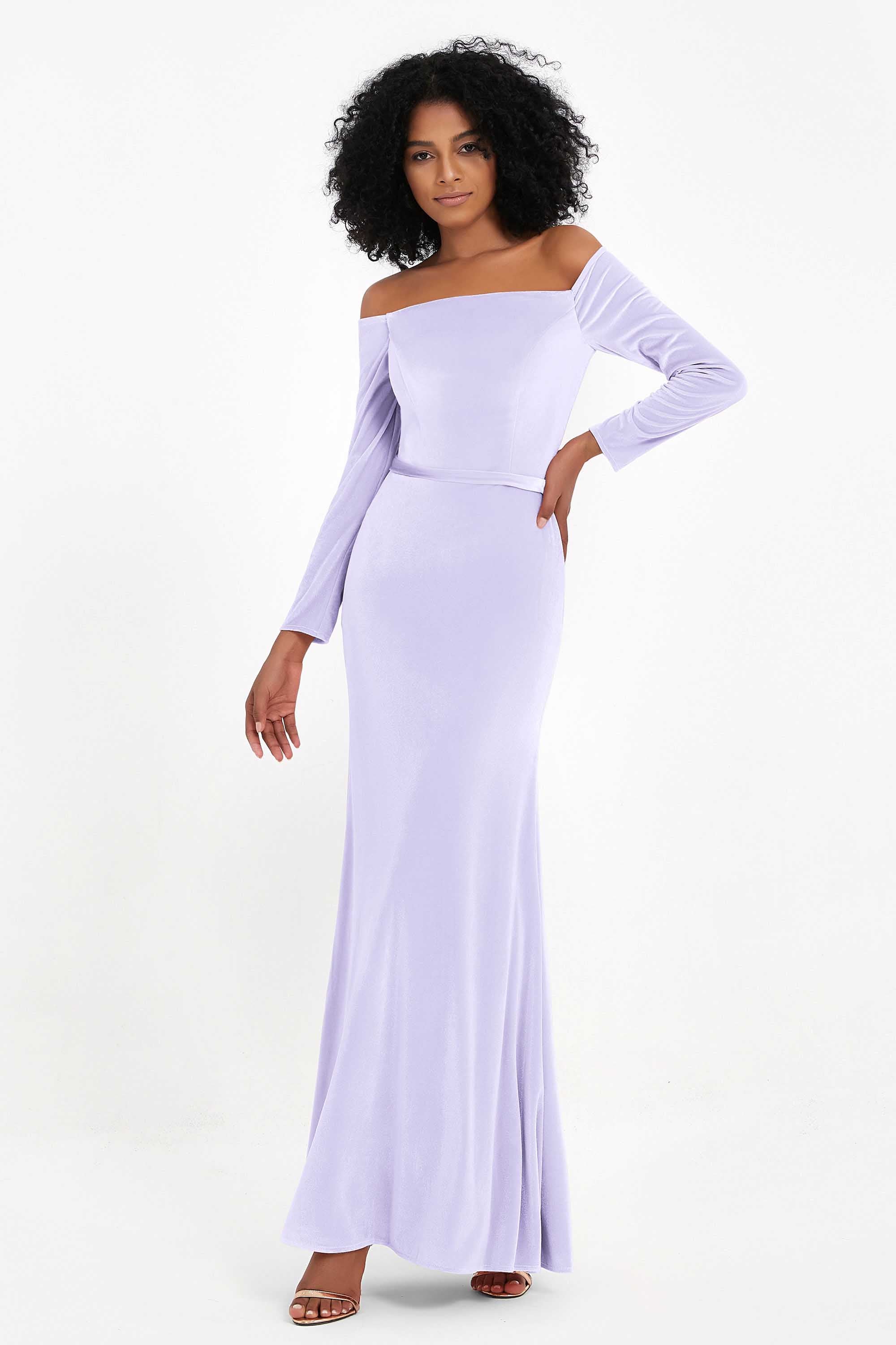Off the Shoulder Velvet Formal Evening Dresses with Sash Long Prom Party Gowns
