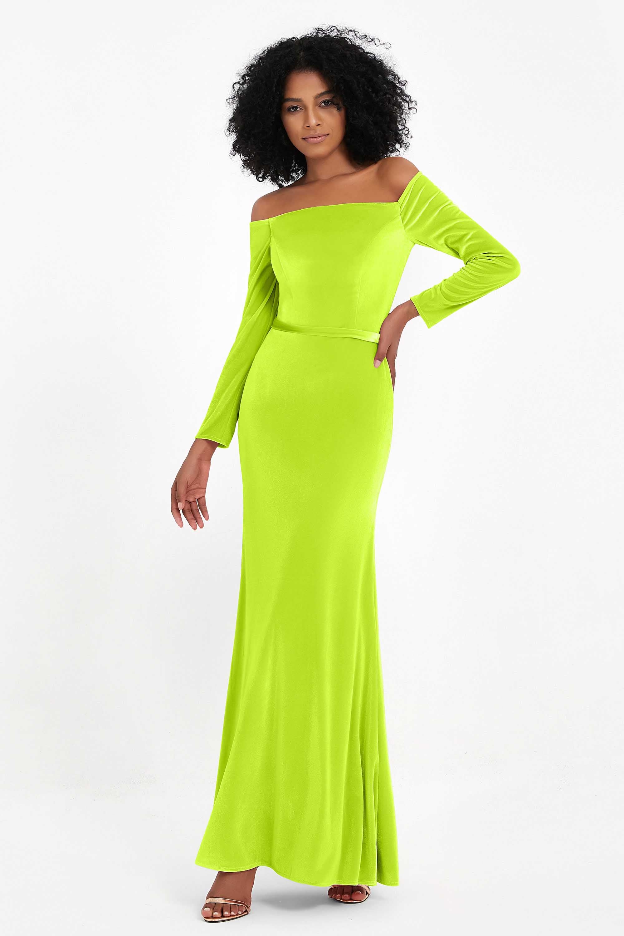 Off the Shoulder Velvet Formal Evening Dresses with Sash Long Prom Party Gowns