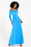 Off the Shoulder Velvet Formal Evening Dresses with Sash Long Prom Party Gowns