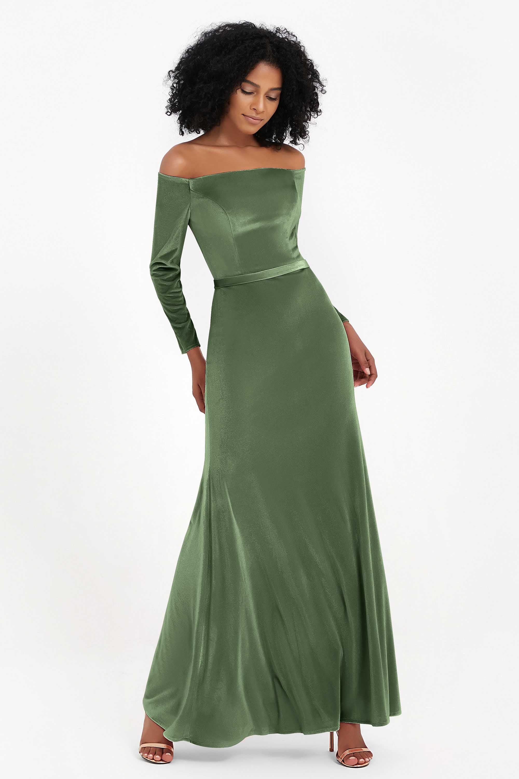 Off the Shoulder Velvet Formal Evening Dresses with Sash Long Prom Party Gowns