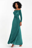 Off the Shoulder Velvet Formal Evening Dresses with Sash Long Prom Party Gowns