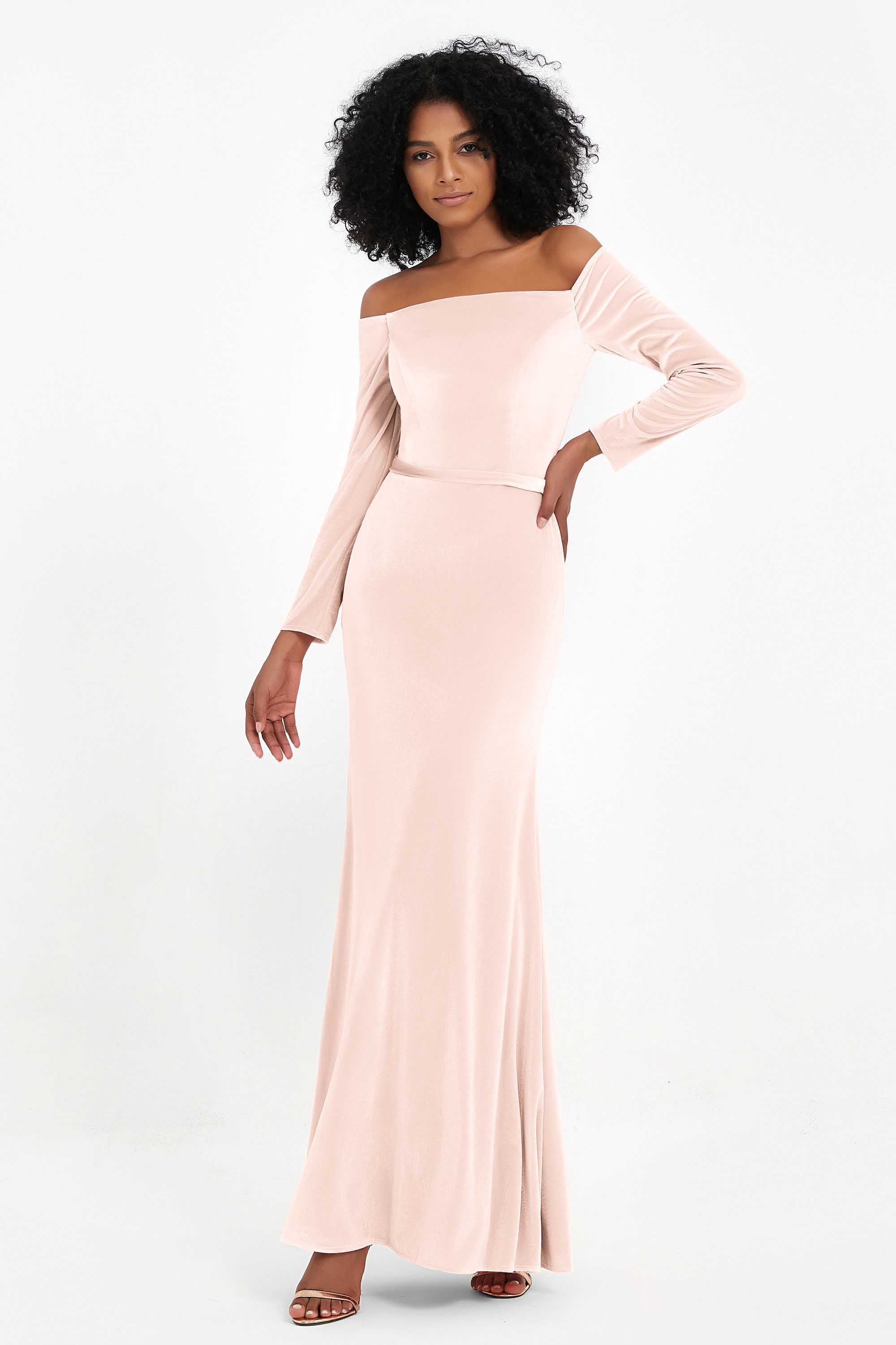 Off the Shoulder Velvet Formal Evening Dresses with Sash Long Prom Party Gowns