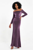 Off the Shoulder Velvet Formal Evening Dresses with Sash Long Prom Party Gowns