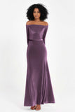 Off the Shoulder Velvet Formal Evening Dresses with Sash Long Prom Party Gowns