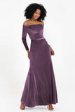 Off the Shoulder Velvet Formal Evening Dresses with Sash Long Prom Party Gowns