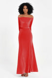 Off the Shoulder Velvet Formal Evening Dresses with Sash Long Prom Party Gowns