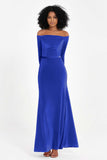 Off the Shoulder Velvet Formal Evening Dresses with Sash Long Prom Party Gowns