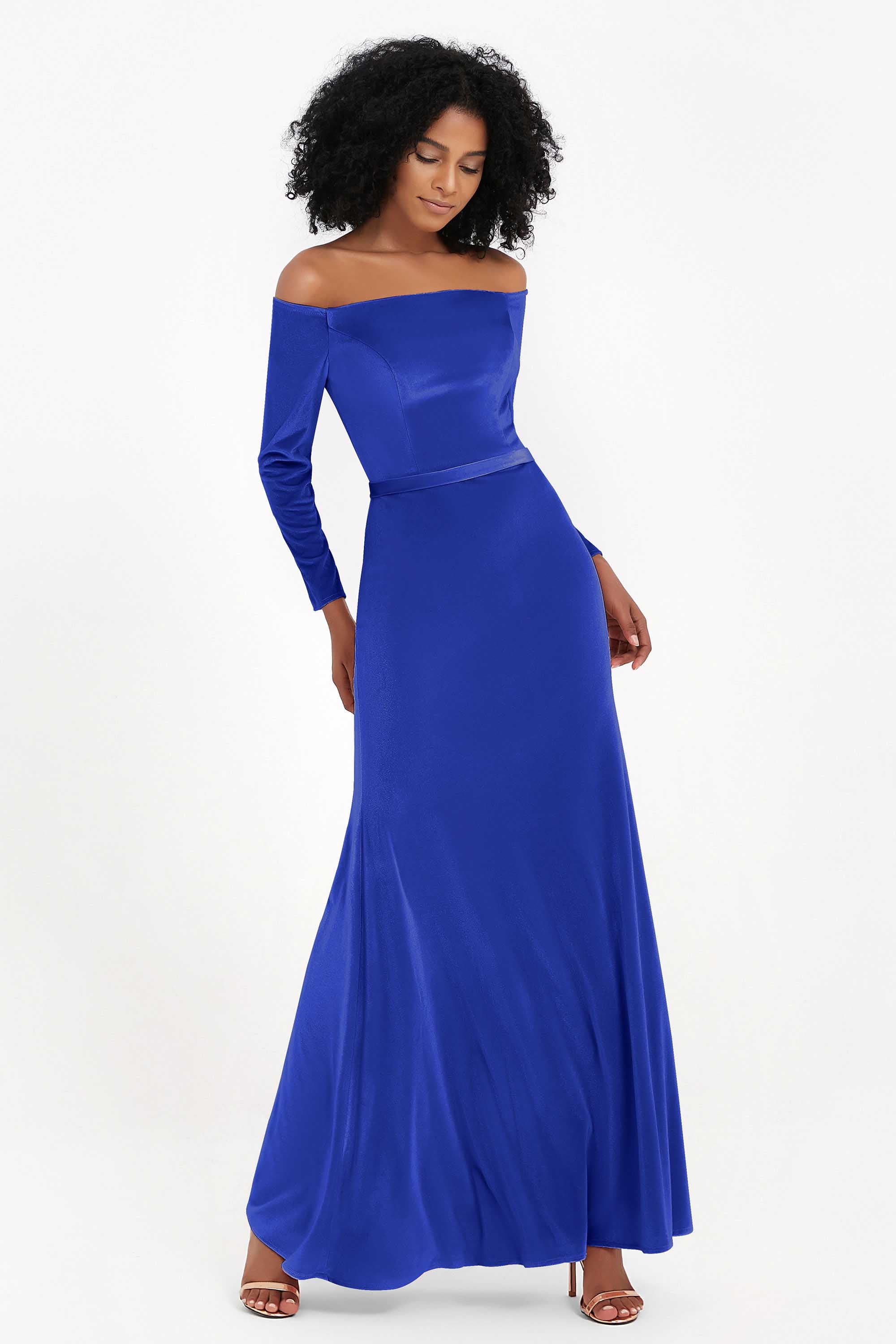 Off the Shoulder Velvet Formal Evening Dresses with Sash Long Prom Party Gowns