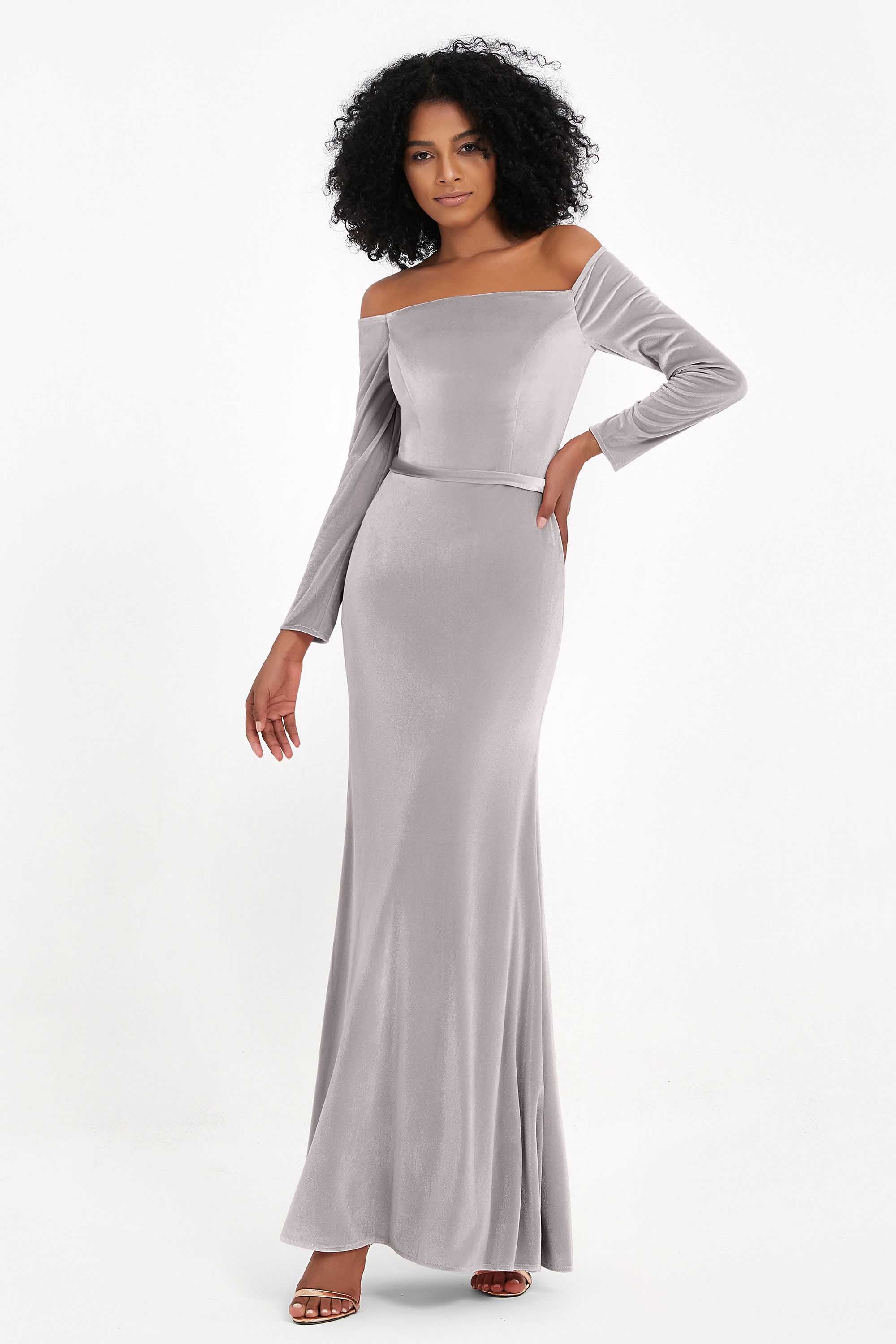 Off the Shoulder Velvet Formal Evening Dresses with Sash Long Prom Party Gowns