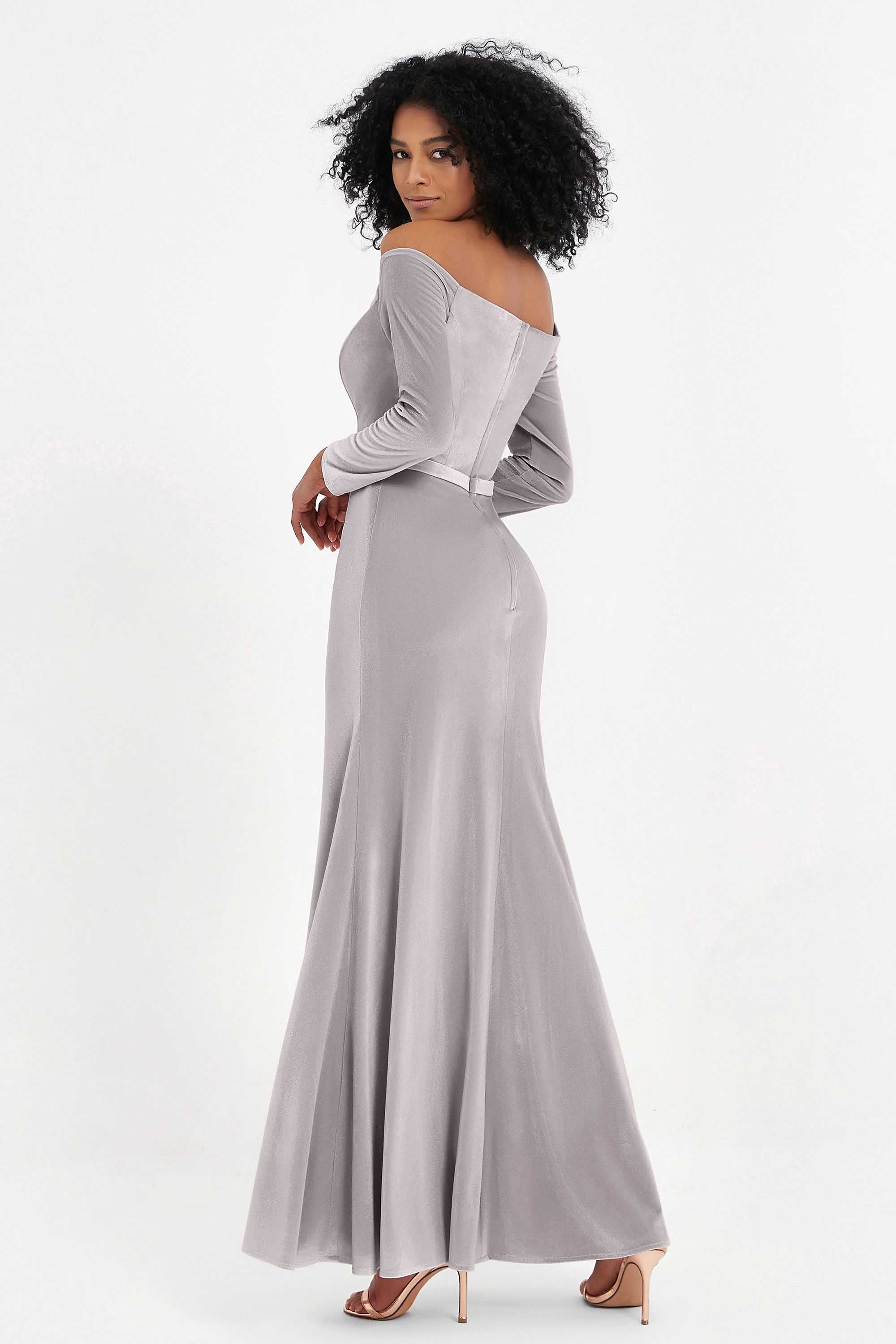 Off the Shoulder Velvet Formal Evening Dresses with Sash Long Prom Party Gowns