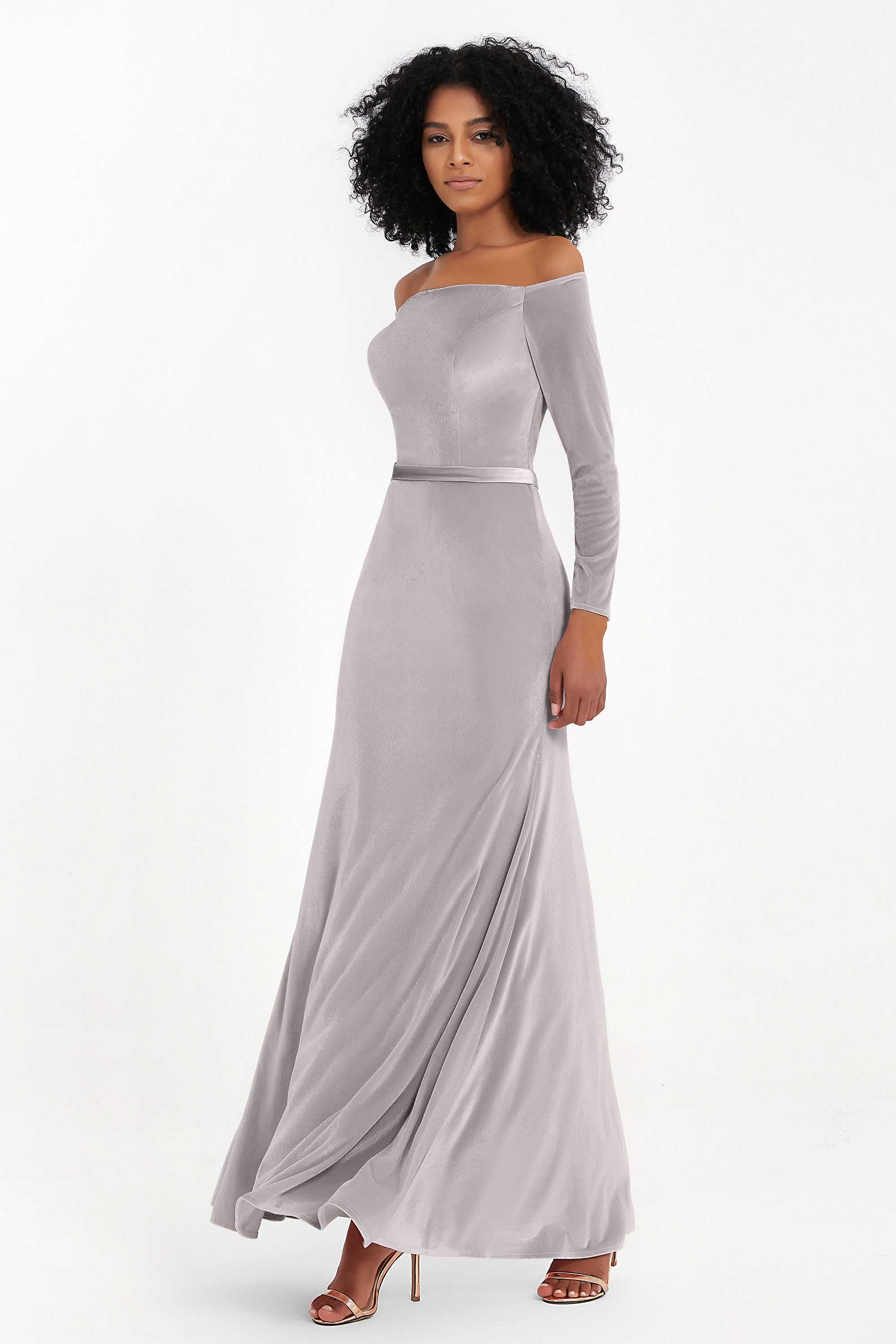 Off the Shoulder Velvet Formal Evening Dresses with Sash Long Prom Party Gowns