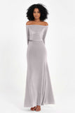 Off the Shoulder Velvet Formal Evening Dresses with Sash Long Prom Party Gowns