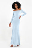 Off the Shoulder Velvet Formal Evening Dresses with Sash Long Prom Party Gowns