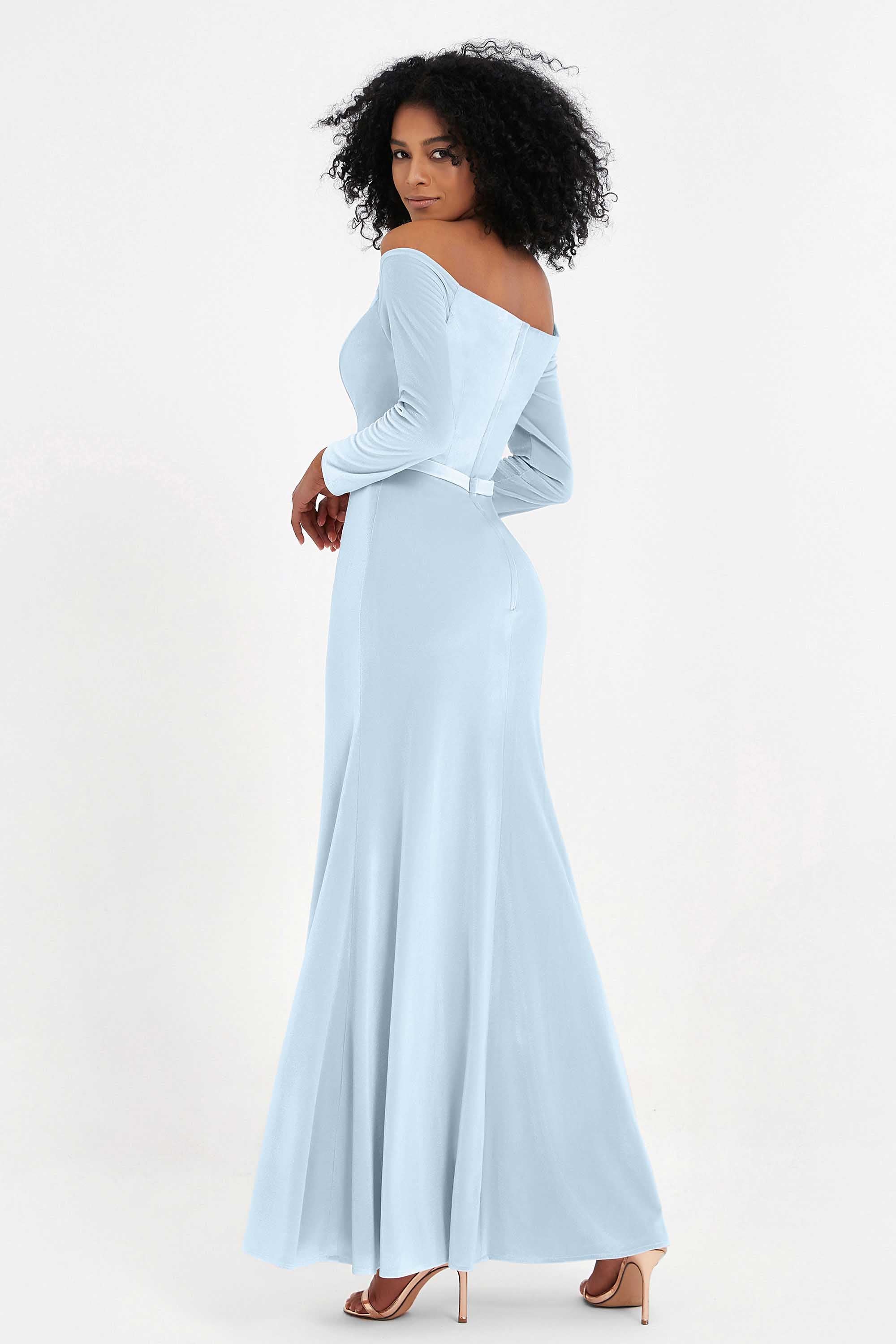 Off the Shoulder Velvet Formal Evening Dresses with Sash Long Prom Party Gowns